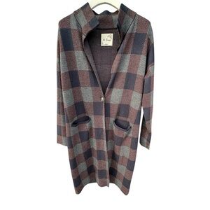 M. RENA Plaid Knit Cardigan Coat | Longline Sweater Jacket - Size Medium